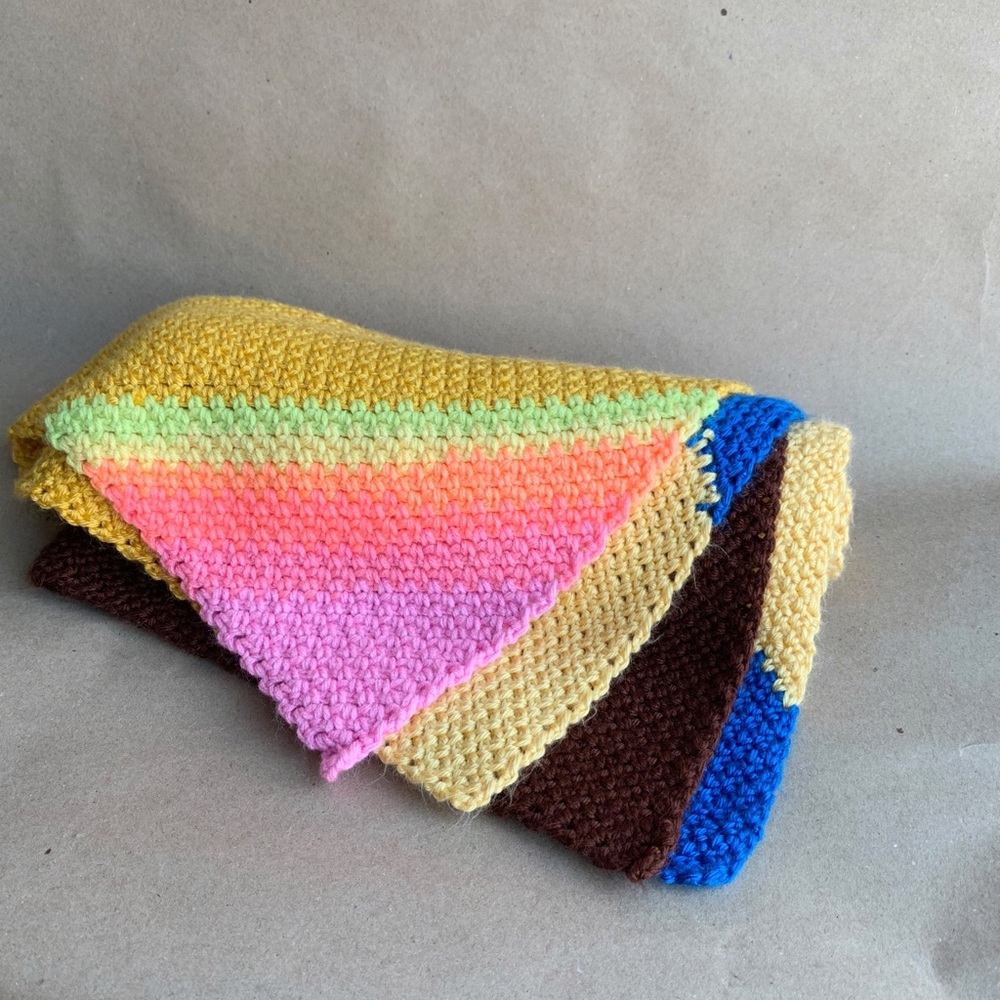 Vintage Crochet Asymmetric Stripe Throw Blanket - Picture 9 of 10